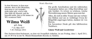 Anzeige von Wilma Weiß von Westfälische Nachrichten