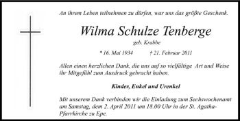 Anzeige von Wilma Schulze Tenberge von Westfälische Nachrichten