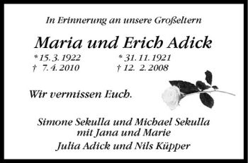 Anzeige von Erich Adick von Westfälische Nachrichten