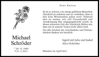 Anzeige von Michael Schröder von Westfälische Nachrichten
