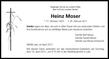 Anzeige von Heinz Moser von Westfälische Nachrichten