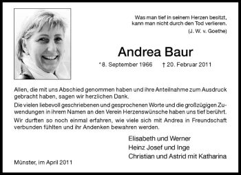 Anzeige von Andrea Baur von Westfälische Nachrichten