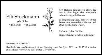 Anzeige von Elli Stockmann von Westfälische Nachrichten