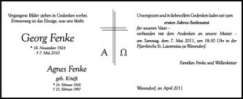 Anzeige von Agnes Fenke von Westfälische Nachrichten