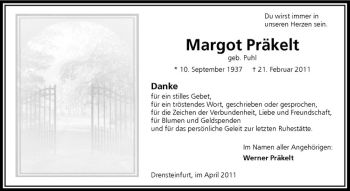 Anzeige von Margot Präkelt von Westfälische Nachrichten