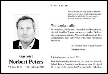 Anzeige von Norbert Peters von Westfälische Nachrichten