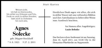 Anzeige von Agnes Solecke von Westfälische Nachrichten