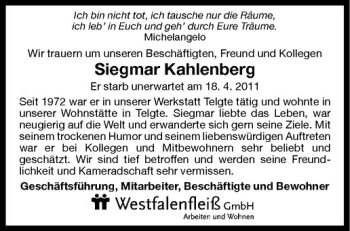 Anzeige von Siegmar Kahlenberg von Westfälische Nachrichten