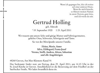 Anzeige von Gertrud Holling von Westfälische Nachrichten