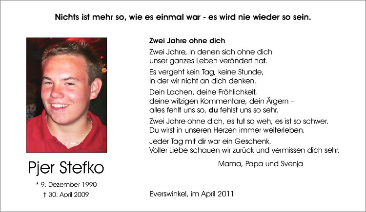  Traueranzeige für Pjer Stefko vom 30.04.2011 aus Westfälische Nachrichten