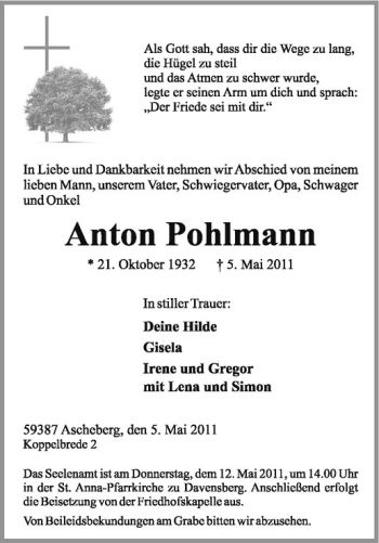 Anzeige von Anton Pohlmann von Westfälische Nachrichten