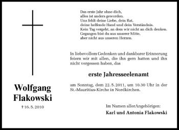 Anzeige von Wolfgang Flakowski von Westfälische Nachrichten