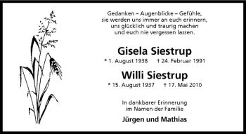 Anzeige von Gisela Siestrup von Westfälische Nachrichten