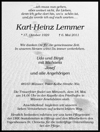 Anzeige von Karl-Heinz Lemmer von Westfälische Nachrichten
