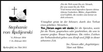 Anzeige von Stephanie von Radijewski von Westfälische Nachrichten