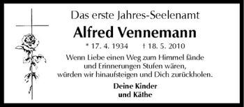 Anzeige von Alfred Vennemann von Westfälische Nachrichten