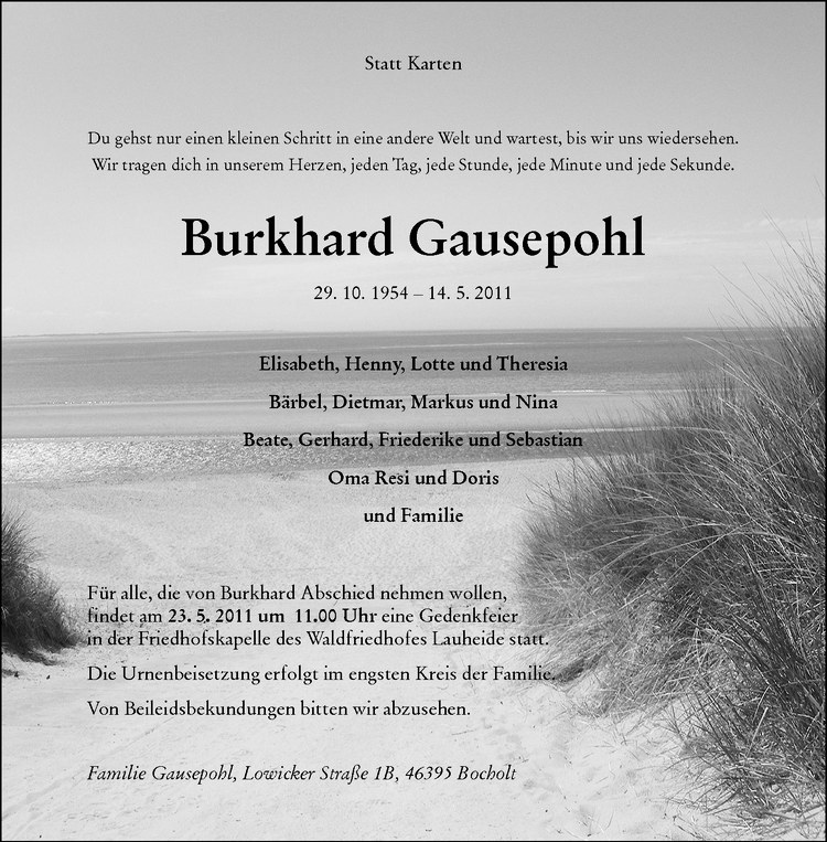  Traueranzeige für Burkhard Gausepohl vom 20.05.2011 aus Westfälische Nachrichten