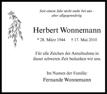 Anzeige von Herbert Wonnemann von Westfälische Nachrichten