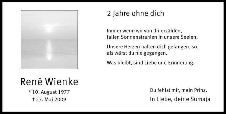  Traueranzeige für René Wienke vom 21.05.2011 aus Westfälische Nachrichten