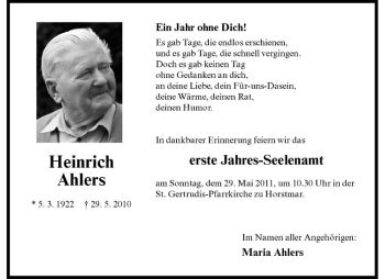 Anzeige von Heinrich Ahlers von Westfälische Nachrichten