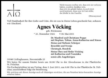 Anzeige von Agnes Vöcking von Westfälische Nachrichten