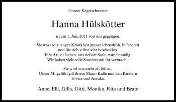 Anzeige von Hanna Hülskötter von Westfälische Nachrichten