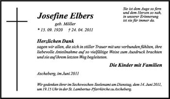 Anzeige von Josefine Elbers von Westfälische Nachrichten