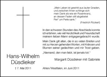 Anzeige von Hans-Wilhelm Düsdieker von Westfälische Nachrichten