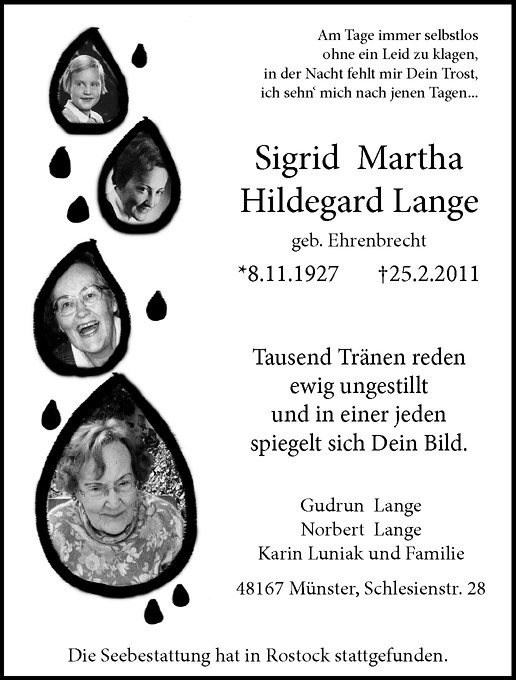  Traueranzeige für Sigrid Martha Hildegard Lange vom 21.06.2011 aus Westfälische Nachrichten