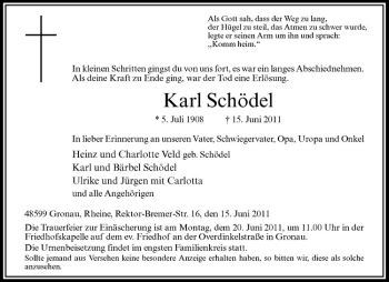 Anzeige von Karl Schödel von Westfälische Nachrichten
