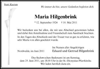 Anzeige von Maria Hilgenbrink von Westfälische Nachrichten