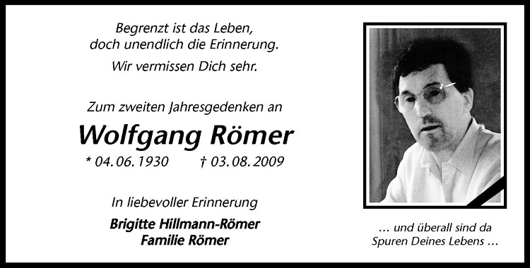  Traueranzeige für Wolfgang Römer vom 30.07.2011 aus Westfälische Nachrichten