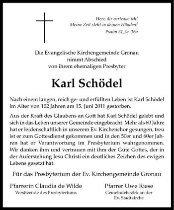 Anzeige von Karl Schödel von Westfälische Nachrichten