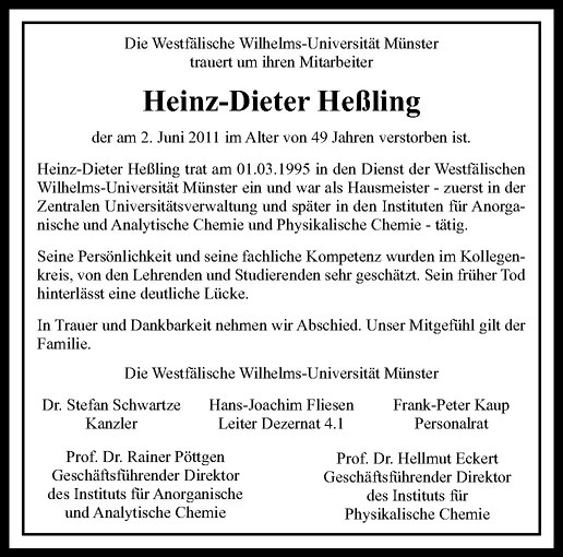  Traueranzeige für Heinz-Dieter Heßling vom 25.06.2011 aus Westfälische Nachrichten