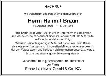 Anzeige von Helmut Braun von Westfälische Nachrichten