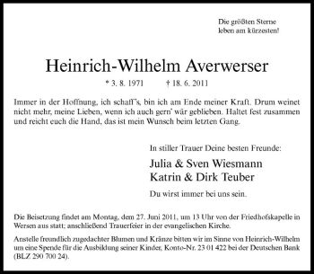 Anzeige von Heinrich-Wilhelm Averwerser von Westfälische Nachrichten