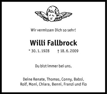 Anzeige von Willi Fallbrock von Westfälische Nachrichten