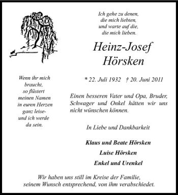 Anzeige von Heinz-Josef Hörsken von Westfälische Nachrichten
