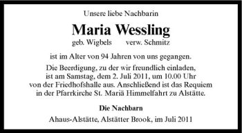 Anzeige von Maria Wessling von Westfälische Nachrichten