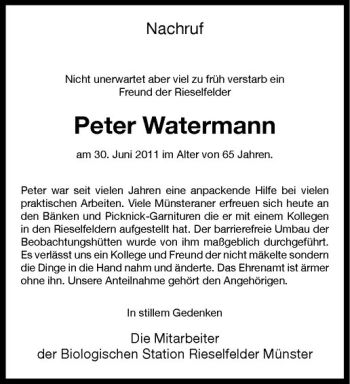 Anzeige von Peter Watermann von Westfälische Nachrichten