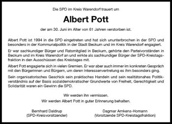 Anzeige von Albert Pott von Westfälische Nachrichten