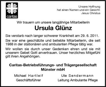 Anzeige von Ursula Glünz von Westfälische Nachrichten