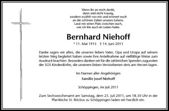 Anzeige von Bernhard Niehoff von Westfälische Nachrichten