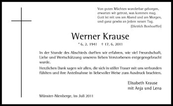 Anzeige von Werner Krause von Westfälische Nachrichten