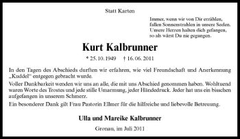 Anzeige von Kurt Kalbrunner von Westfälische Nachrichten
