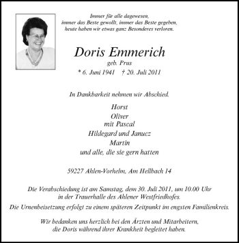 Anzeige von Doris Emmerich von Westfälische Nachrichten