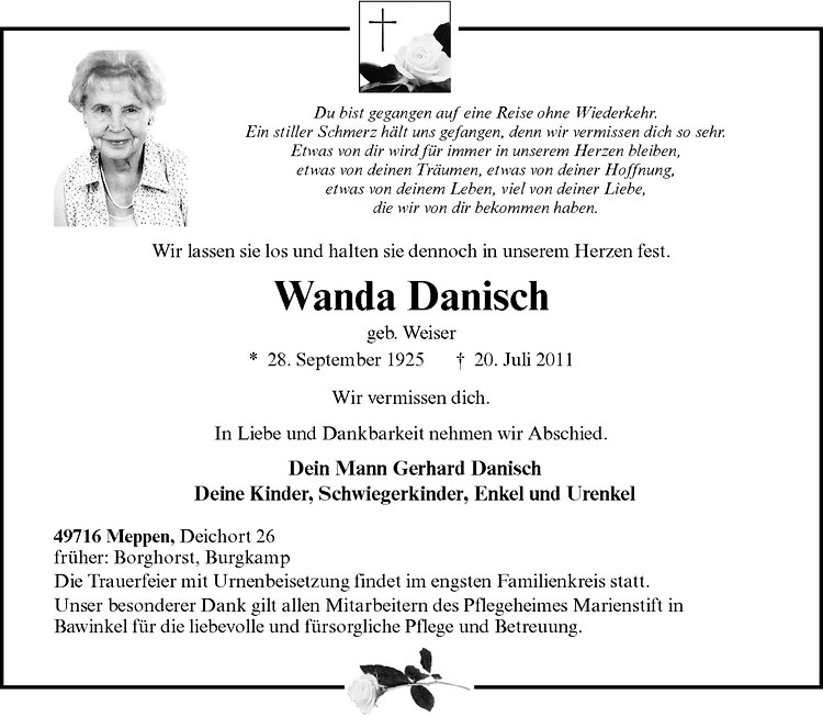  Traueranzeige für Wanda Danisch vom 23.07.2011 aus Westfälische Nachrichten