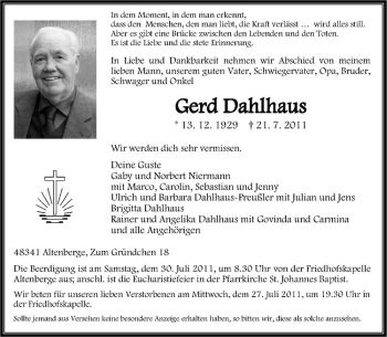 Anzeige von Gerd Dahlhaus von Westfälische Nachrichten