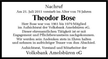 Anzeige von Theodor Bose von Westfälische Nachrichten