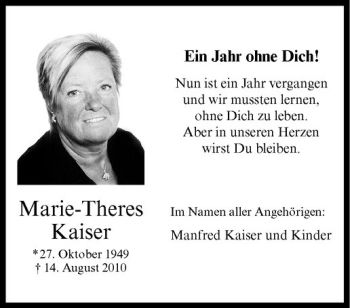 Anzeige von Marie-Theres Kaiser von Westfälische Nachrichten